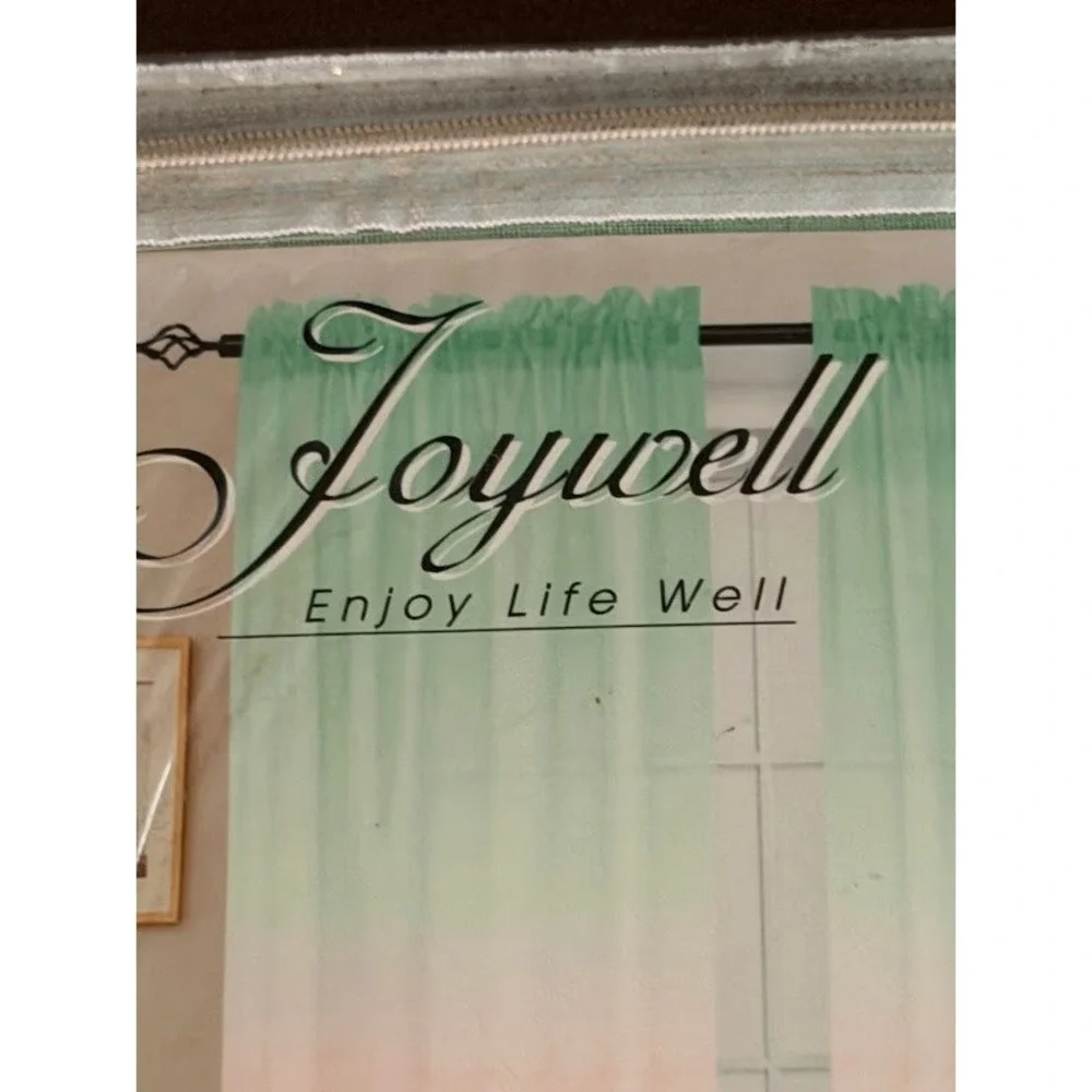 Joywell Ombre Gradient Sheer Curtains Turquoise Pink 42 x 84 Inch New
